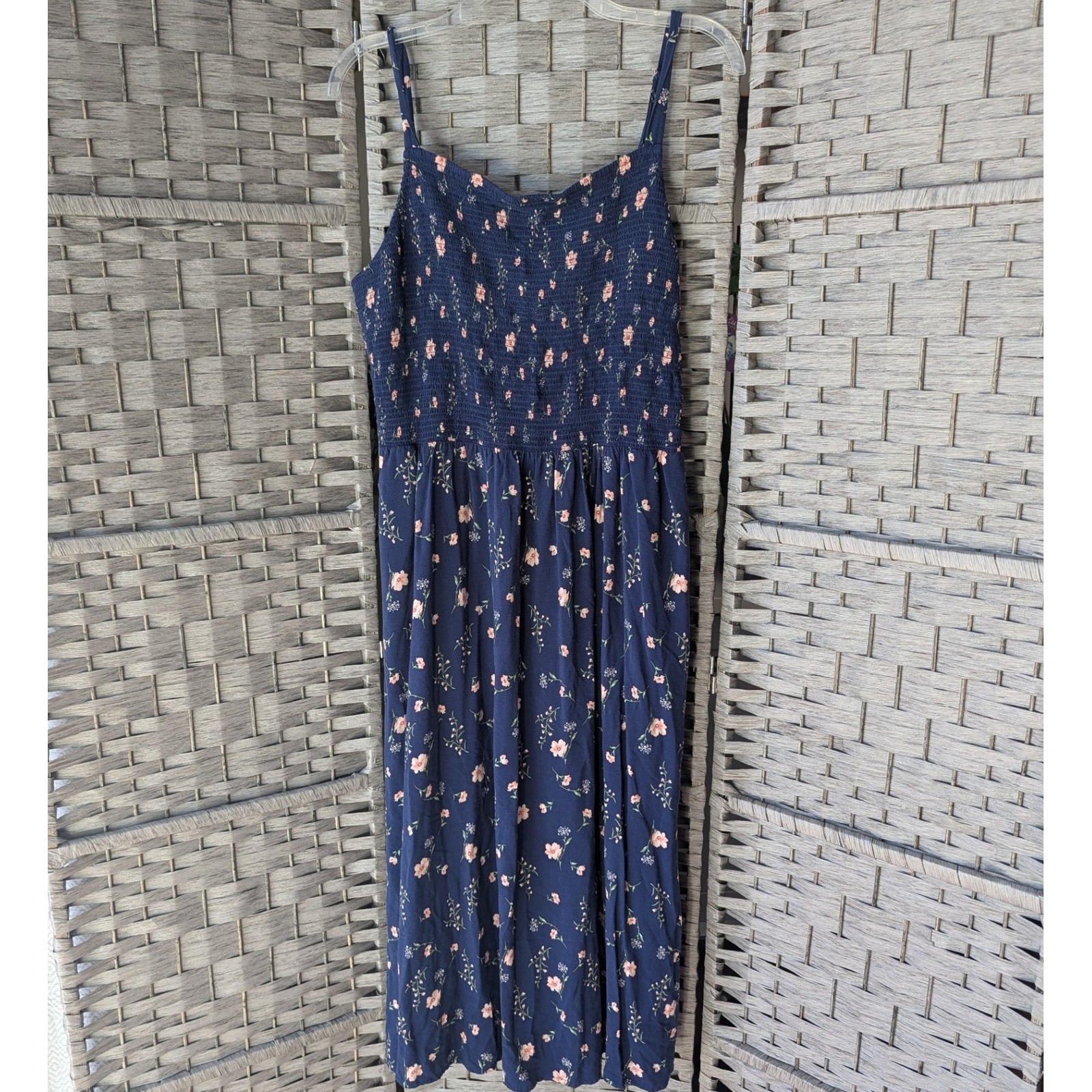 Old Navy Midi Dress Navy Blue Floral Sleeveless Smocked Pockets Women Sz Xlt